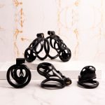 Black Premium Car Paint 3D Printed Lightweight Chastity Cage Curved Ring Penis Cage Set - Image 2