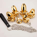 24K Gold Plated Traction Cock Cage Stainless Steel Chastity Cage HTV4 Metal Sissy Chastity Device Lockable Penis Cage