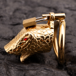 Gold Plated Snake Head Penis Lock Male Stainless Steel Cock Cage