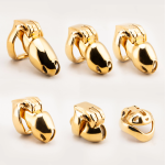 24K Gold plated Cock Cage HTV4 Stainless Steel Male Sissy Chastity Device Lockable Metal Penis Ring Chastity Cage - Image 10