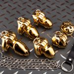 HTV4 Plus Stainless Steel 24K Gold Plated Traction Chastity Cage Metal Cock Cage - Image 2