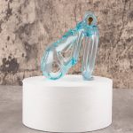 See-Through lce Blue Lightweight Chastity Cage Flat Ring - Image 8