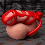 Flaming Red Ghost Chastity Cage Flat Ring - Image 2