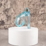 See-Through lce Blue Lightweight Chastity Cage Flat Ring - Image 9