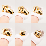 24K Gold plated Cock Cage HTV4 Stainless Steel Male Sissy Chastity Device Lockable Metal Penis Ring Chastity Cage - Image 9