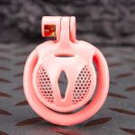 Pink Micro Cock Cage Honeycomb Vagina Small Chastity Cage Flat Ring