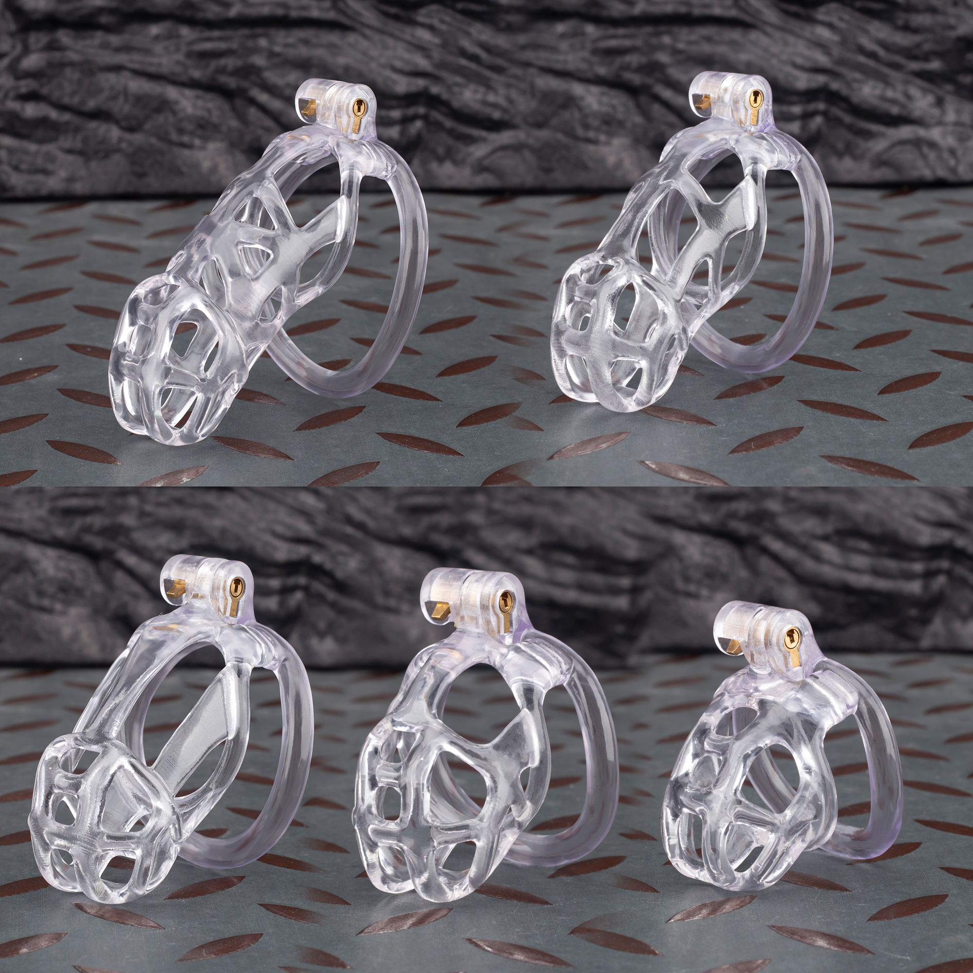 1 See-Through Ice Transparent Mamba Chastity Cage Curved Ring - Image 1