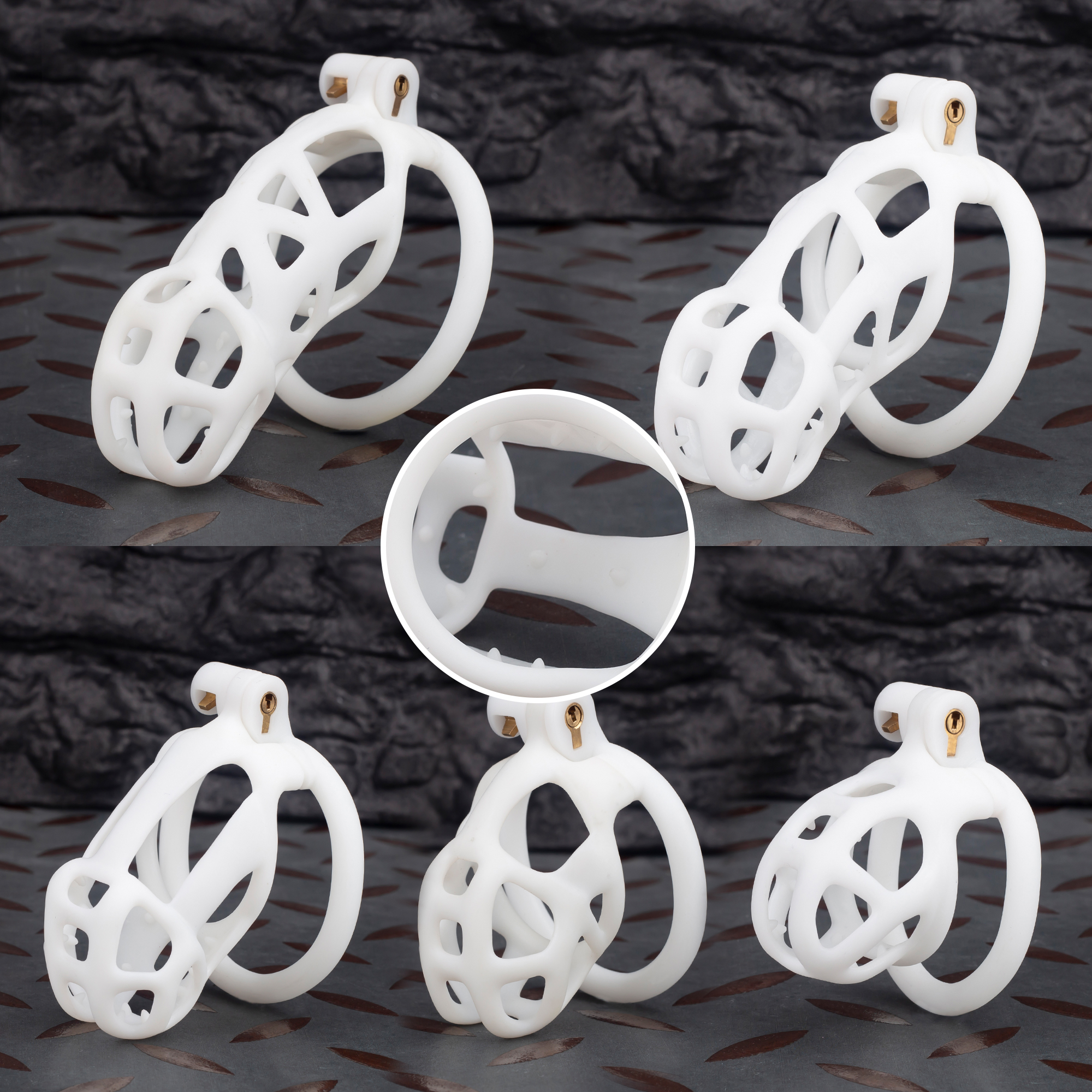 1 Spikes White Mamba Chastity Cage Lightweight Cock Cage Flat Ring - Image 1