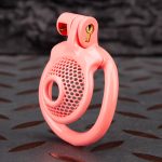 Pink Micro Cock Cage Honeycomb Small Chastity Cage Curved Ring - Image 2