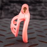 Pink Micro Cock Cage Hexagonal Star Shield Small Chastity Cage Curved Ring - Image 2