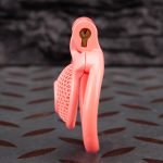 Pink Micro Cock Cage Honeycomb Small Chastity Cage Curved Ring - Image 3