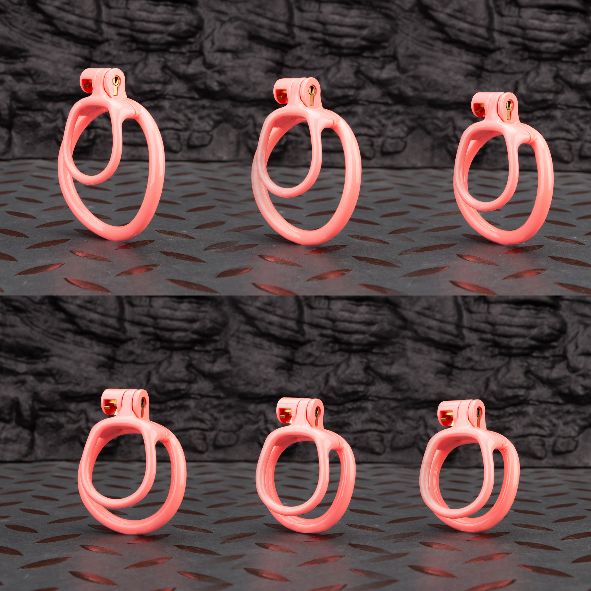 9 Open Pink Lightweight Chastity Cage Training Device Curved Ring - Image 1