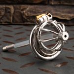 Small Stainless Steel Chastity Cage Metal Cock Cage Spikes Round Ring With Urethral Catheter-01